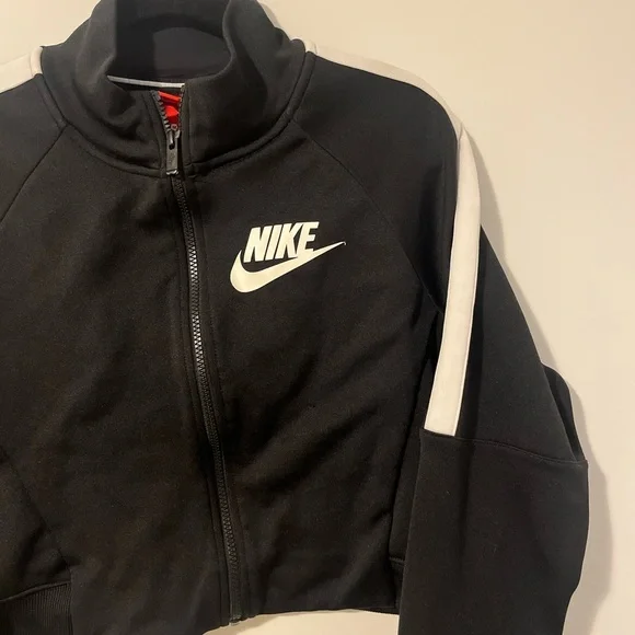 Nike Black Cropped Bomber Jacket with White Stripes - Picture 3 of 5